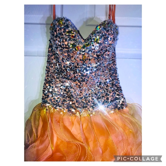 New Limited Edition Peach/ Orange Ruffle Sequin Top Prom Dress Sizes 4 and 6 - Picture 6 of 6